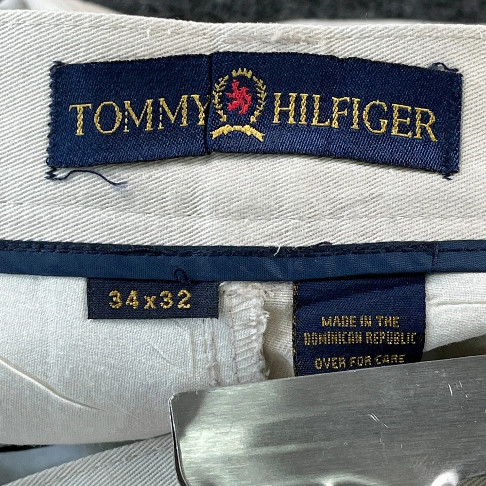 Vintage Tommy Hilfiger Chino Pants Mens Beige Excellent Pleated Cuffed Khakis